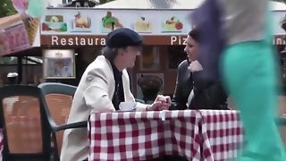 Sexy Dark Haired Got Hooked By Old Stud From Street Cafe